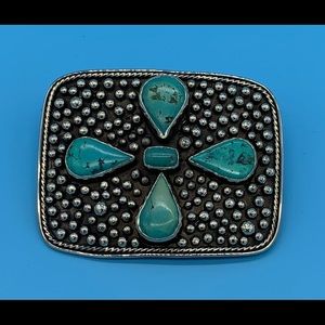 Paige Wallace silver and turquoise belt buckle